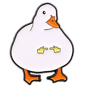 Chubby Duck Pointing Meme Enamel Pin – Funny Cartoon Duck Lapel Pin